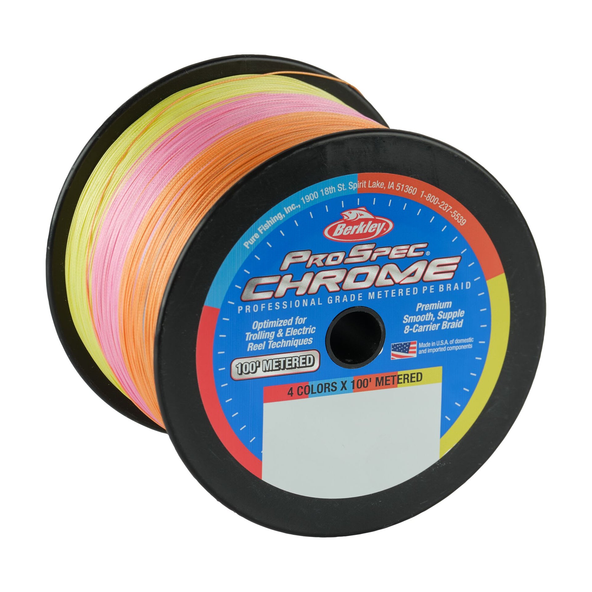 colorful chrome fishing reel Berkley ProSpec 4 x 100' Metered Braid - 80lb Berkley Prospec Chrome 4x100 Metered Braid Line is a smooth Berkley ProSpec Chrome 4 x