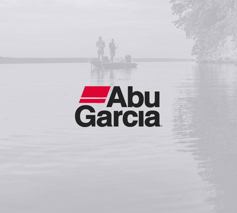 Abu Garcia logo with a fishing scene in the background